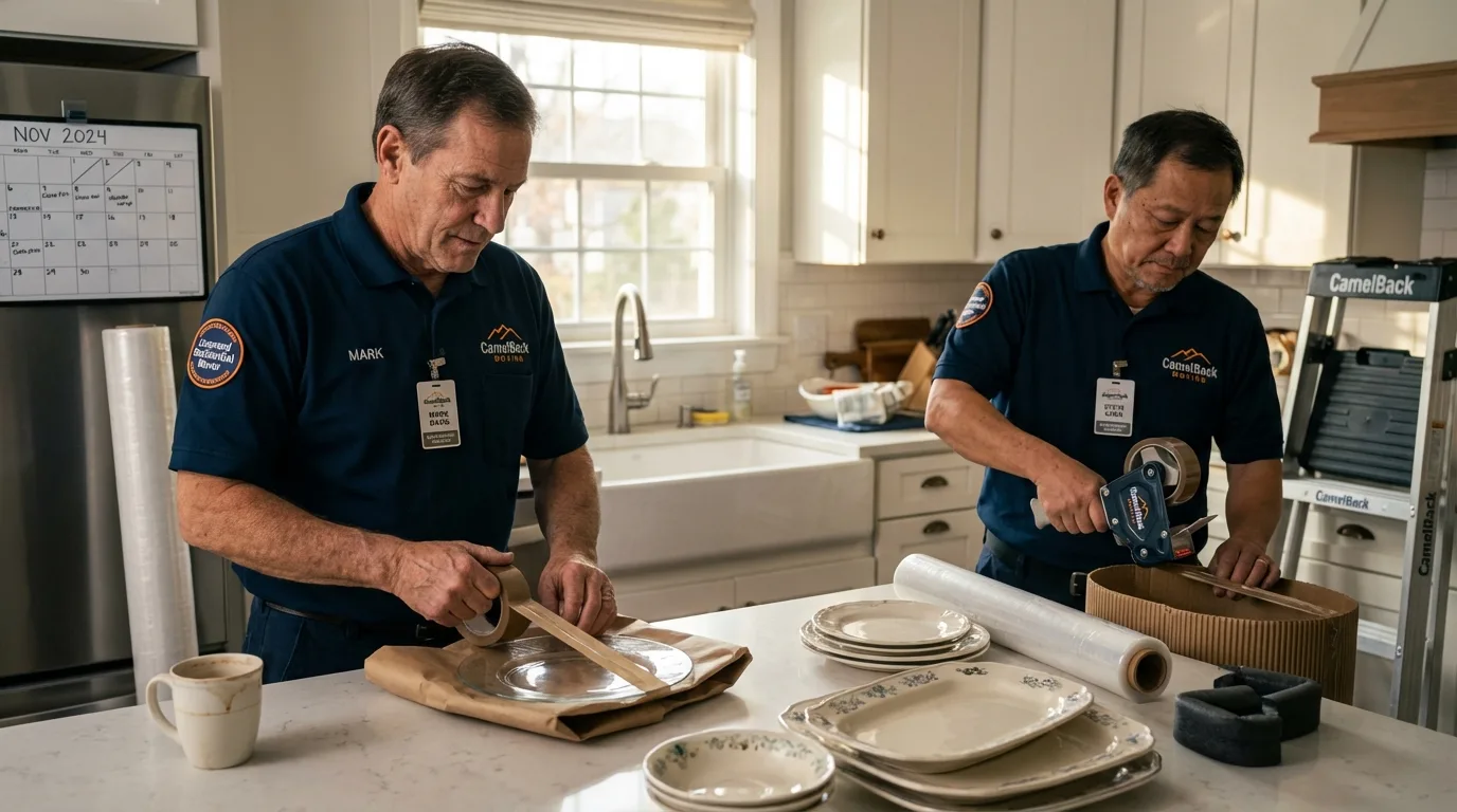 Professional crew packing kitchen dishware in Tompkinsville, KY